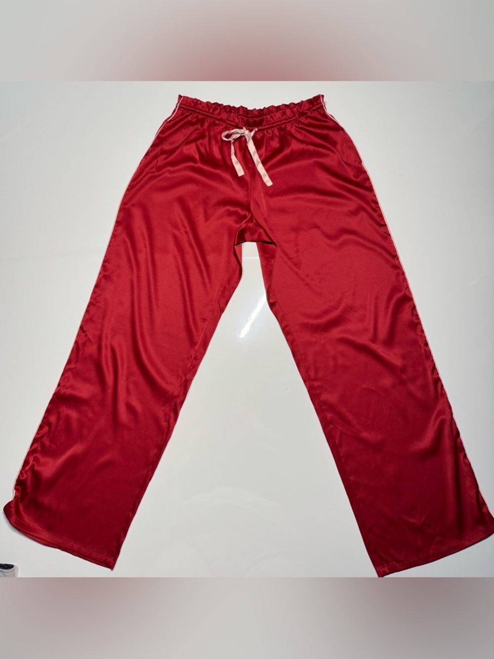 Victoria's Secret Red Satin Pajama Pants Pink Bow Wide Leg Lounge Pjs Large